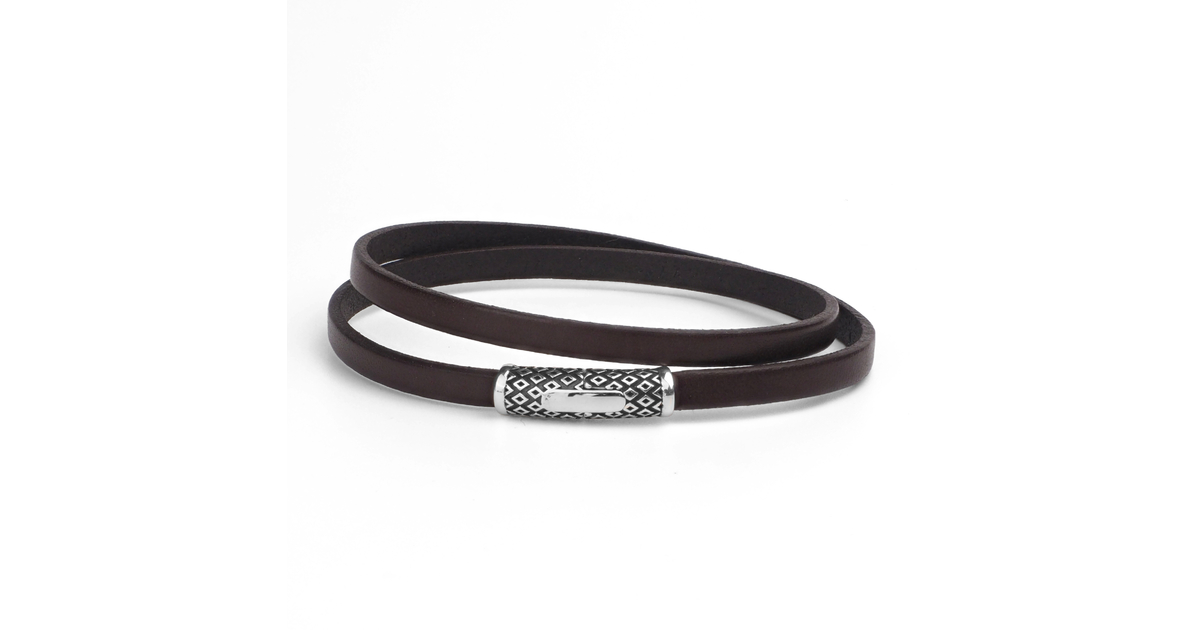 Bracelet Homme Cuir et Argent - Chevron Marron - Horn & Stones